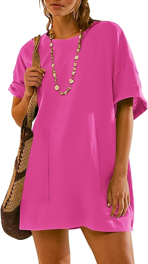 Yousify Women’s Summer Short Sleeve T-Shirt Dress 2025 Casual Loose Fit Mini Sundress with Pock... | Amazon (US)