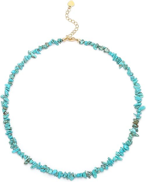 Turquoise Choker Necklace Gold Hematite Beaded Tiny Dainty Minimalist Jewelry for Women 15’’ | Amazon (US)