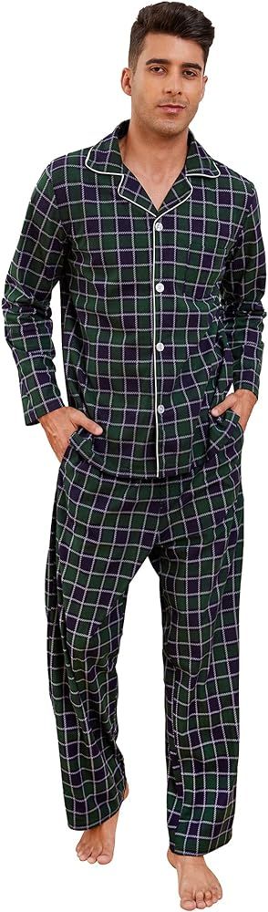 Vulcanodon Mens Plaid Pajama Set, Soft Print Pajamas for Men, Lightweight Warm PJS with Pockets | Amazon (US)