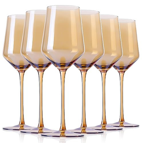 Physkoa Amber Colored Wine Glasses Set 6-16oz Stemmed Brown Wine Glasses With Tall Long Stem and Tulip Bottom,Amber Glassware for Home Deco,Wedding,Birthday | Amazon (US)