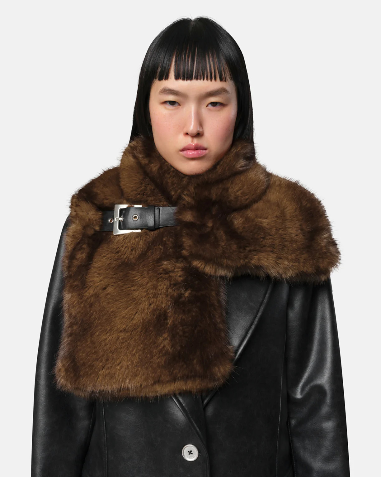 Rowen Faux Mink Scarf in Brown | Apparis