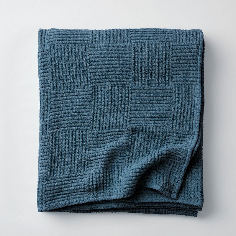 Large Basketweave Blanket - Sea Blue | The Company Store