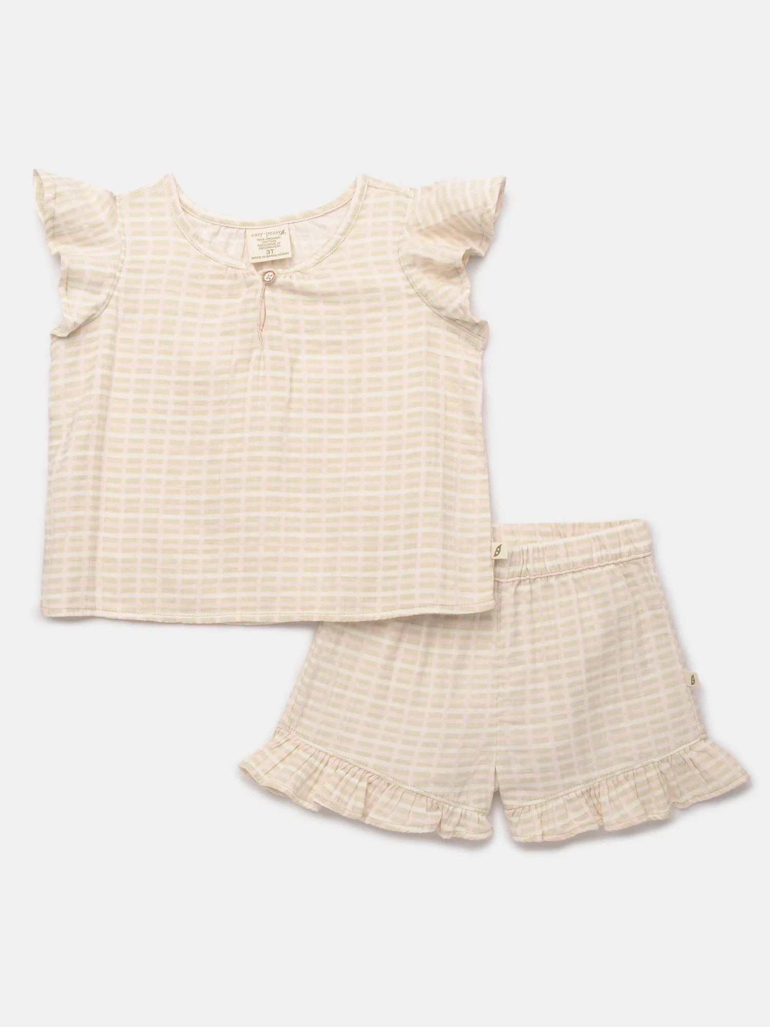 easy-peasy Toddler Girls Organic Dobby Check Ruffle Top & Shorts Set, 2-Piece, Sizes 18M-5T | Walmart (US)