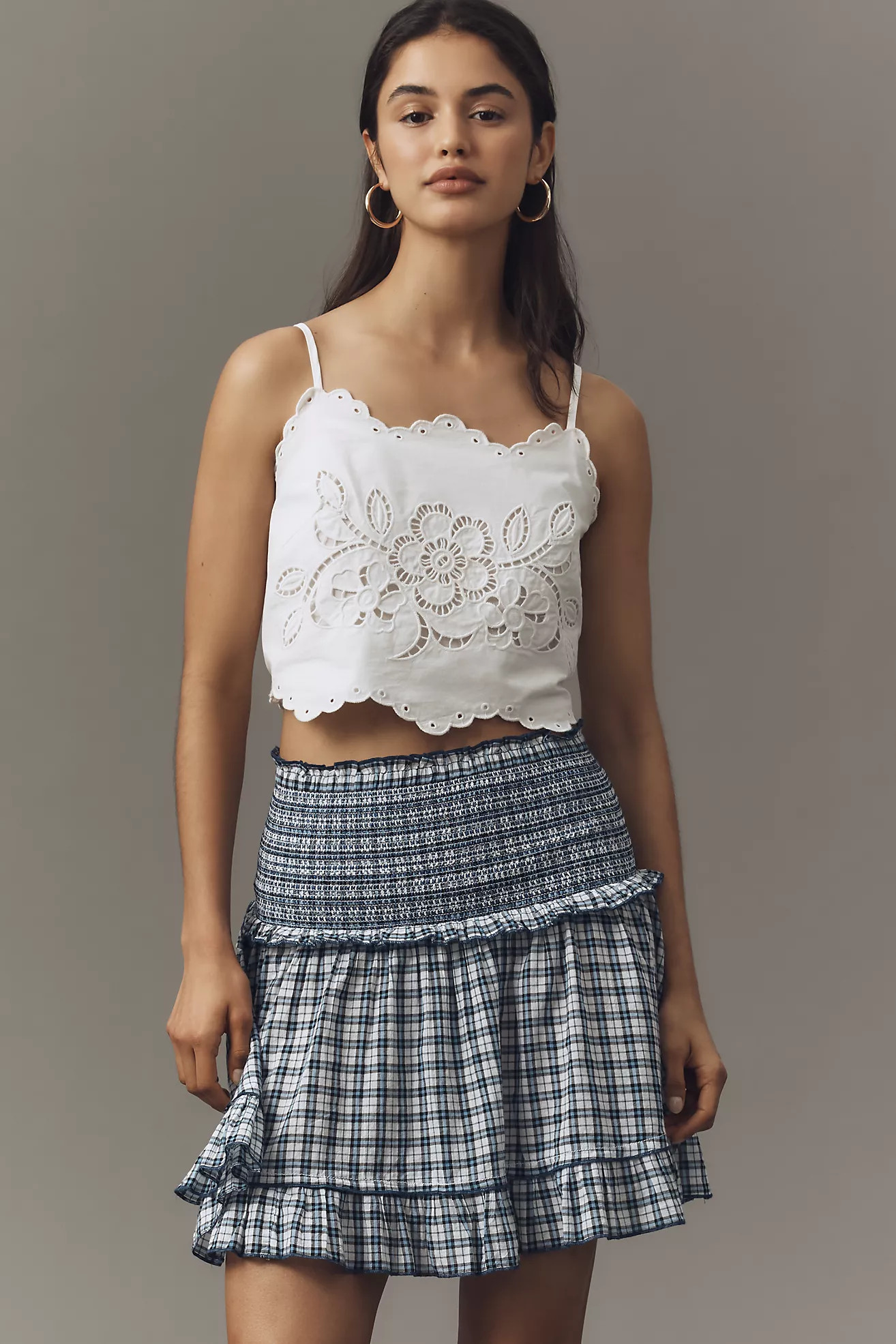 Maeve Smocked Flounce Mini Skirt | Anthropologie (US)