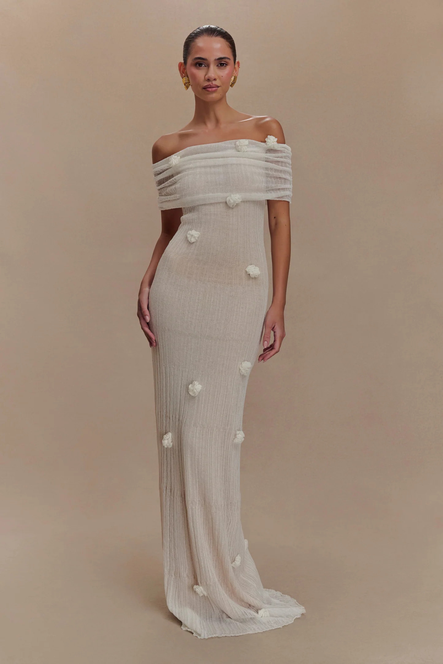 Brynn Orchid Knit Maxi Dress - Ivory | MESHKI US