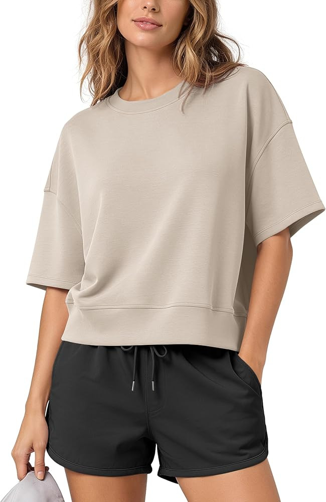 ODODOS Modal Soft Short Sleeve T-Shirts for Women Oversized Crew Neck Tee Relaxed Pullover Tops | Amazon (US)