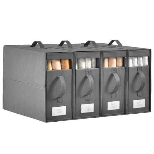 Bed Sheet Organizers,4 Pack Linen Closet Organizers and Storage, Foldable Bedding Organizer for Bedsheets, Duvet Covers and Pillow(Queen or King Size), Sheet Storage for Closet with Window | Amazon (US)
