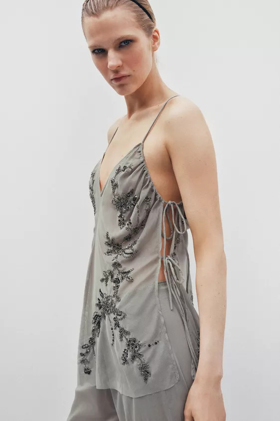 SEQUIN EMBROIDERED TOP | Zara US