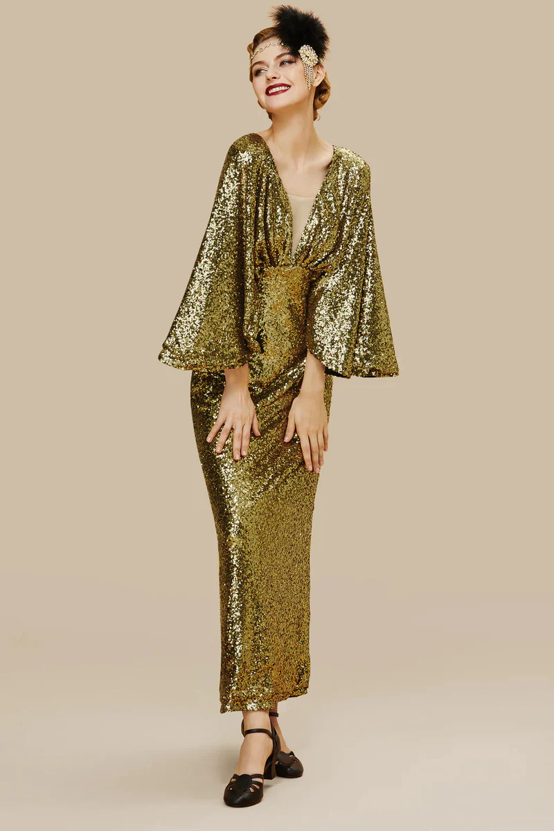 Shop 1920s Dresses - Sheer Angel Sleeve Maxi Dress | BABEYOND | BABEYOND