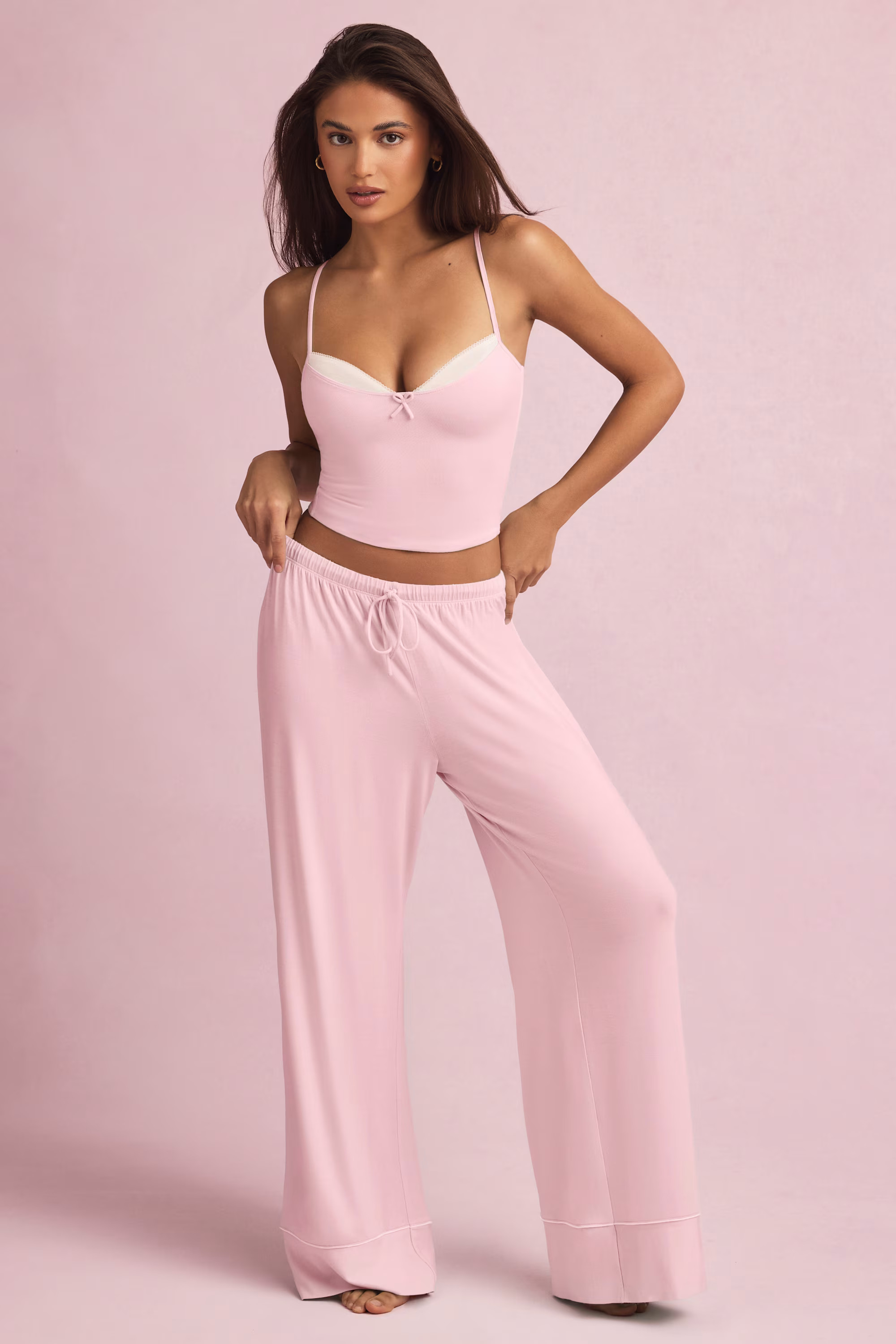 Modal Mid-Rise Pyjama Trousers in Baby Pink | Oh Polly