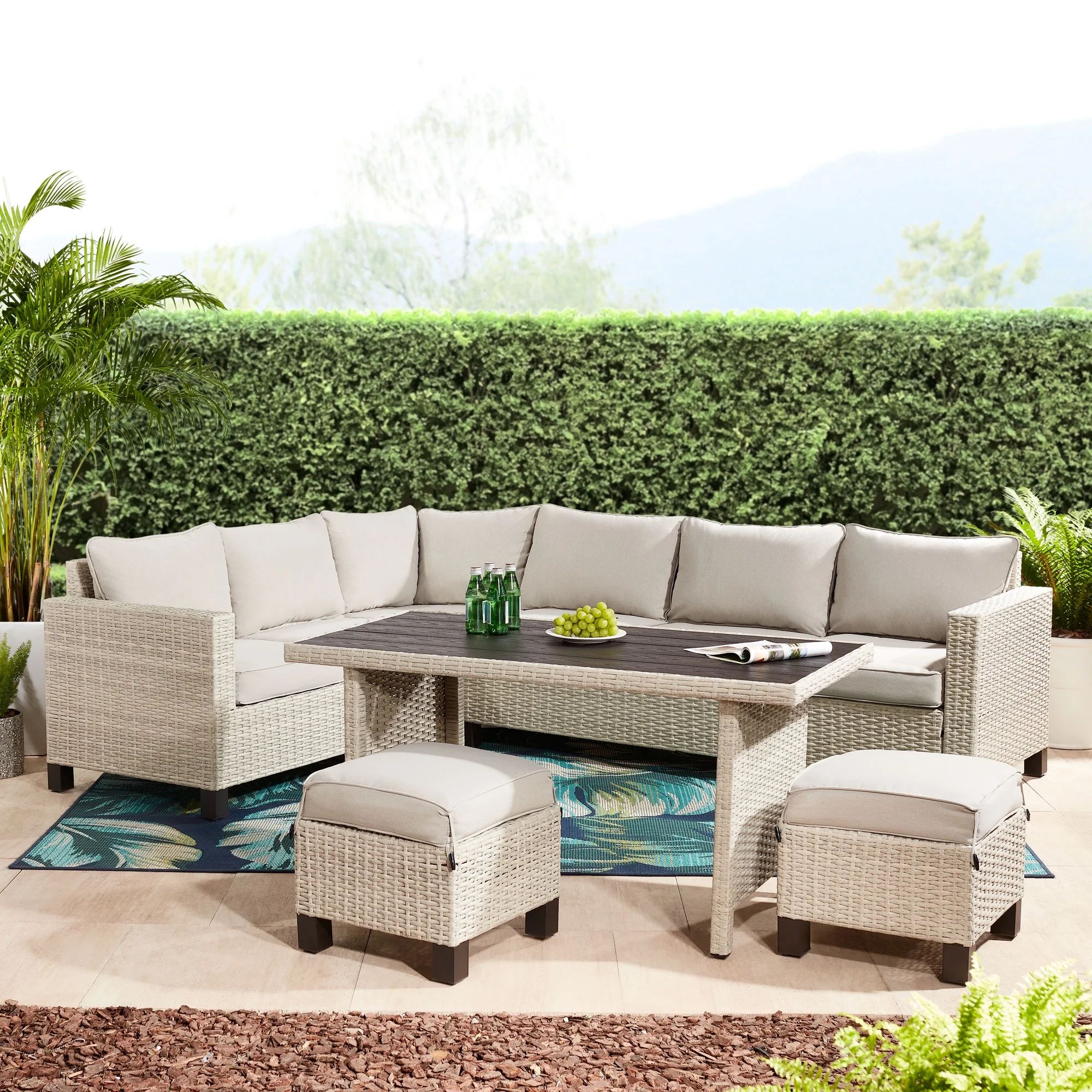 Better Homes & Gardens Brookbury 5 Piecec Wicker Outdoor Sectional Dining Set - Light Gray/ Beige... | Walmart (US)