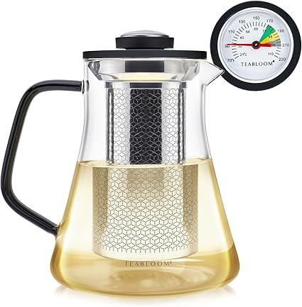 Teabloom 2-in-1 Tea Kettle and Tea Steeper - Glass Teapot with Thermometer and Stainless Steel Lo... | Amazon (US)
