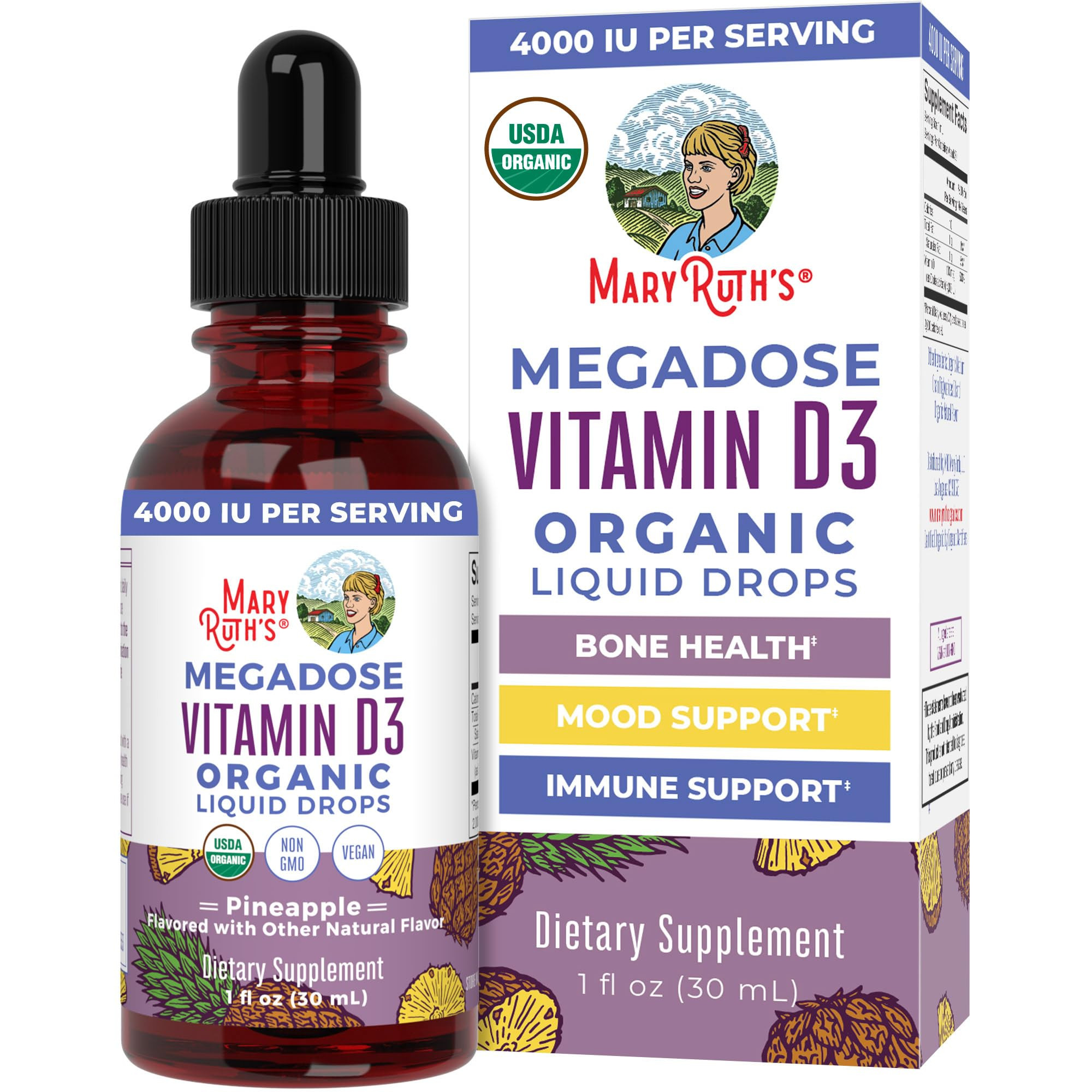 MaryRuth Organics Vitamin D3 Liquid Drops | Megadose 4000 IU | USDA Organic Liquid Vitamin D Spra... | Amazon (US)