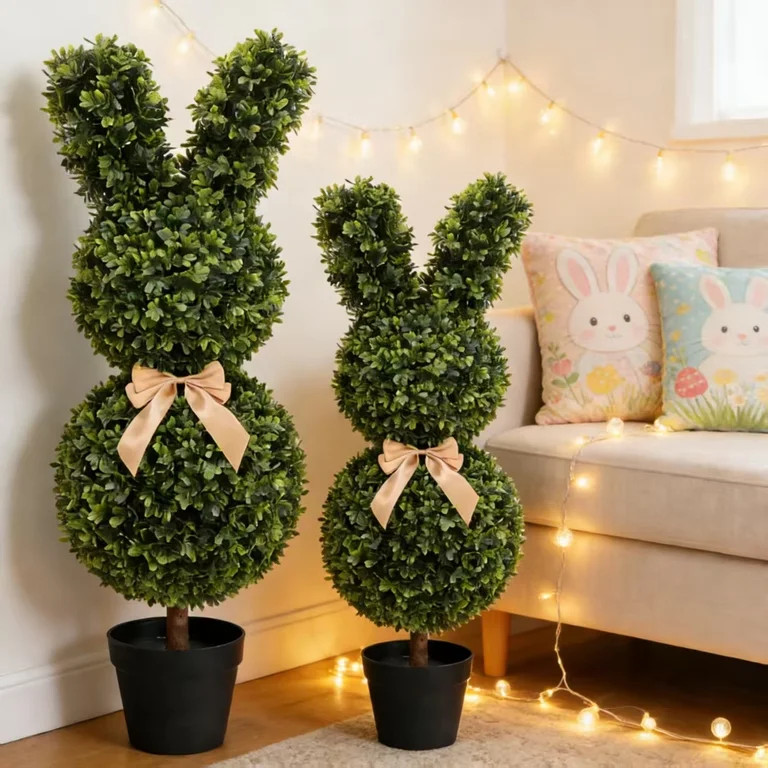 35inch Artificial Rabbit Topiary Trees, Easter Bunny Topiaries with Plastic Planter Pot | Walmart (US)