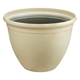 15.5 in. Lyla Large Beige Glossy Resin Planter  (15.5 in. D x 11.4 in. H) | The Home Depot