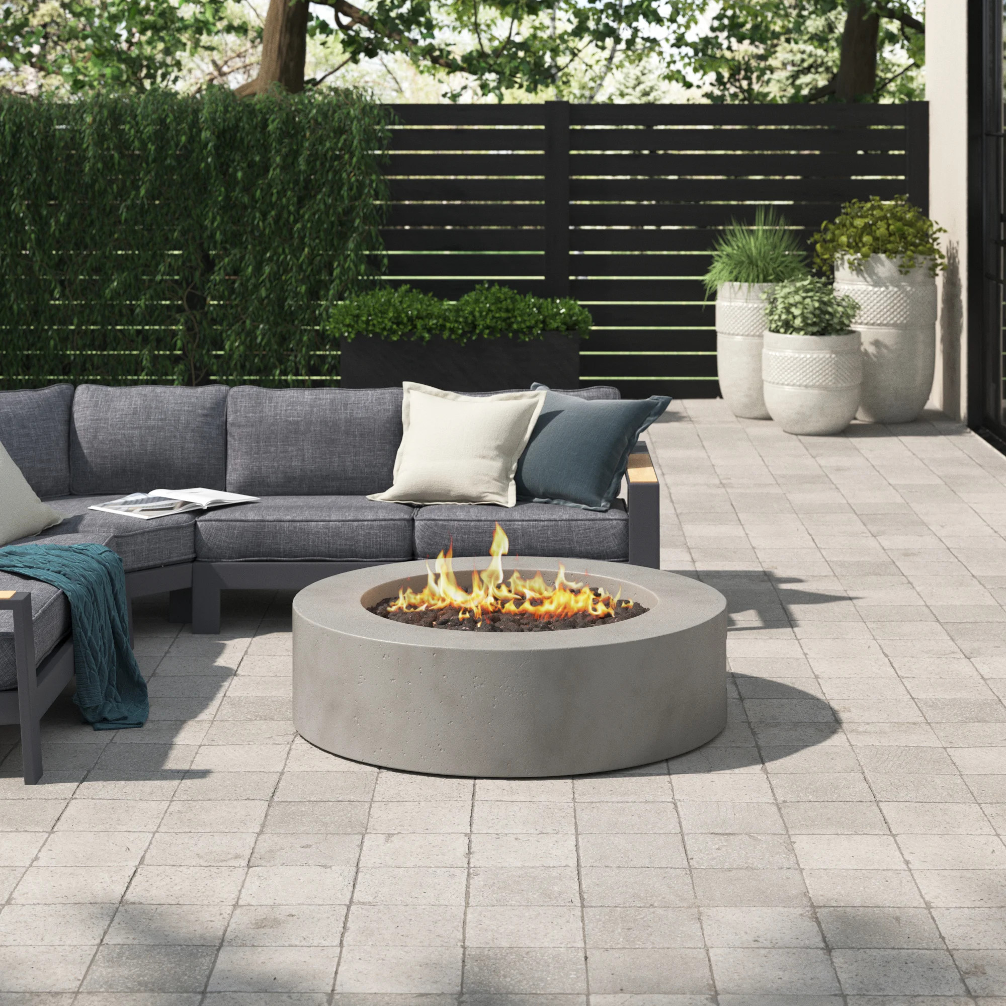 La Valle 43" Round Concrete Propane Fire Pit Table by Jensen Co. | Wayfair North America