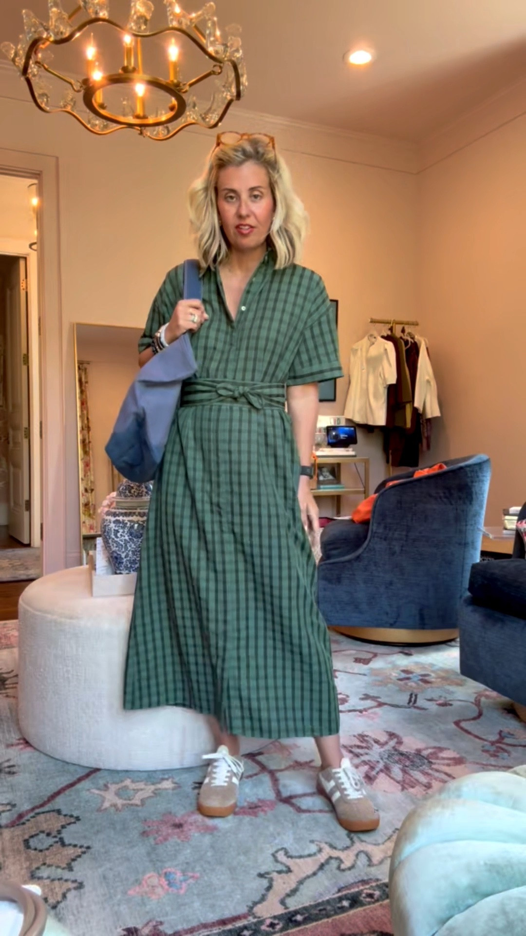 This dress is already a bestseller! It’s a year round dress and perfect for the holidays too. I’m in xs dress and 8 sneakers tts. 

*code Catherine20 at Allie + Bess