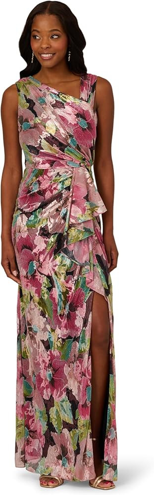 Adrianna Papell Womens Asymmetric Metallic Gown | Amazon (US)