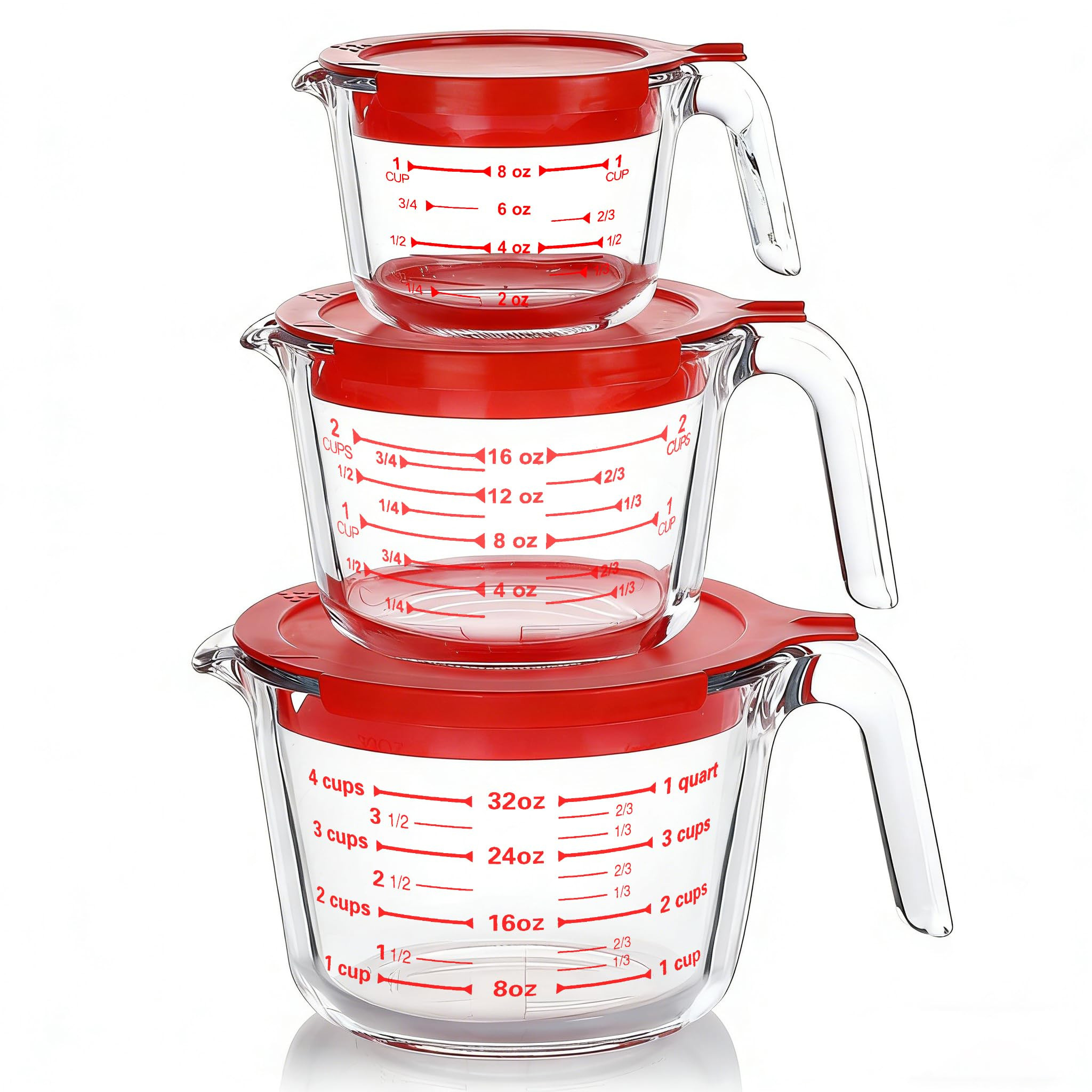 M MCIRCO 6 Pcs Glass Measuring Cups with Lids Set, 1-Cup, 2-Cup, 4-Cup Measuring Jugs with Handle... | Amazon (US)