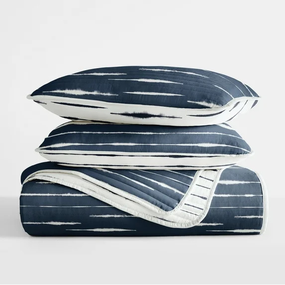 Lightweight Reversible Quilt Sets in Navy Horizon Patterned Coverlet for Full/Queen Size Beds by ... | Walmart (US)
