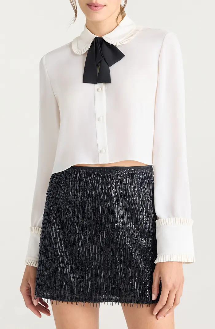Zaida Contrast Bow Crop Button-Up Shirt | Nordstrom