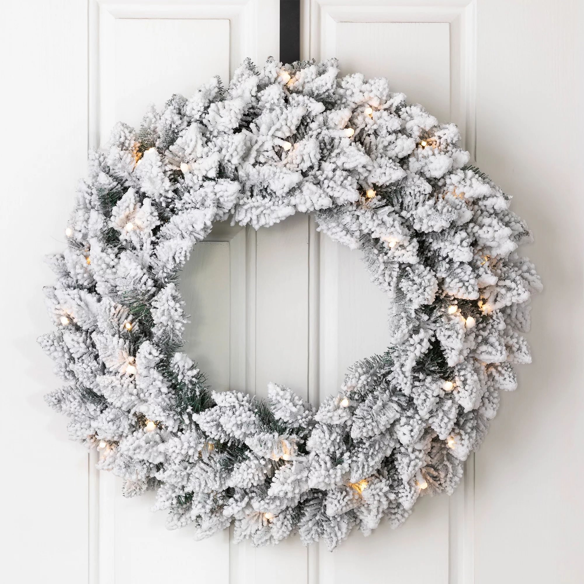 Glitzhome Pre-Lit Snow Flocked Christmas Wreath with Warm White LED Light | Walmart (US)