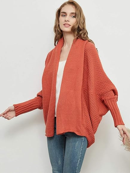 Anna-Kaci Women's Batwing Sleeve Knit Wrap Sweater Oversized Open Front Kimono Cardigan Outwear | Amazon (US)