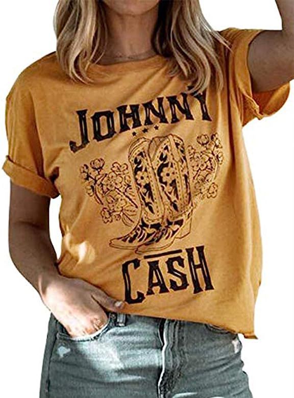 Women Johnny Cash Graphic T-Shirt | Amazon (US)