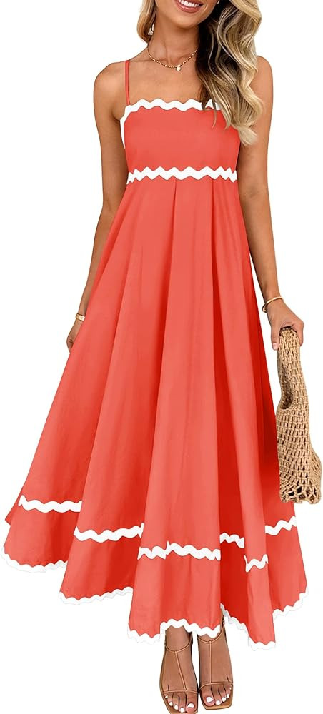 ZESICA Women's 2026 Summer Spaghetti Straps Sleeveless Backless Sundress Flowy Smocked Lace Swing... | Amazon (US)