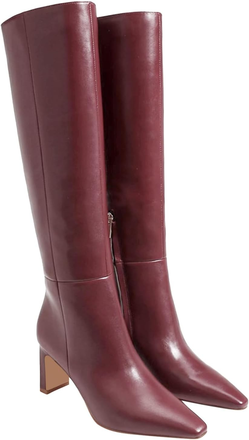 Coutgo Womens Knee High Boots Closed Pointed Toe Chunky Heel Tall Boots Side Zipper Fall Dress Boot Shoes | Amazon (US)