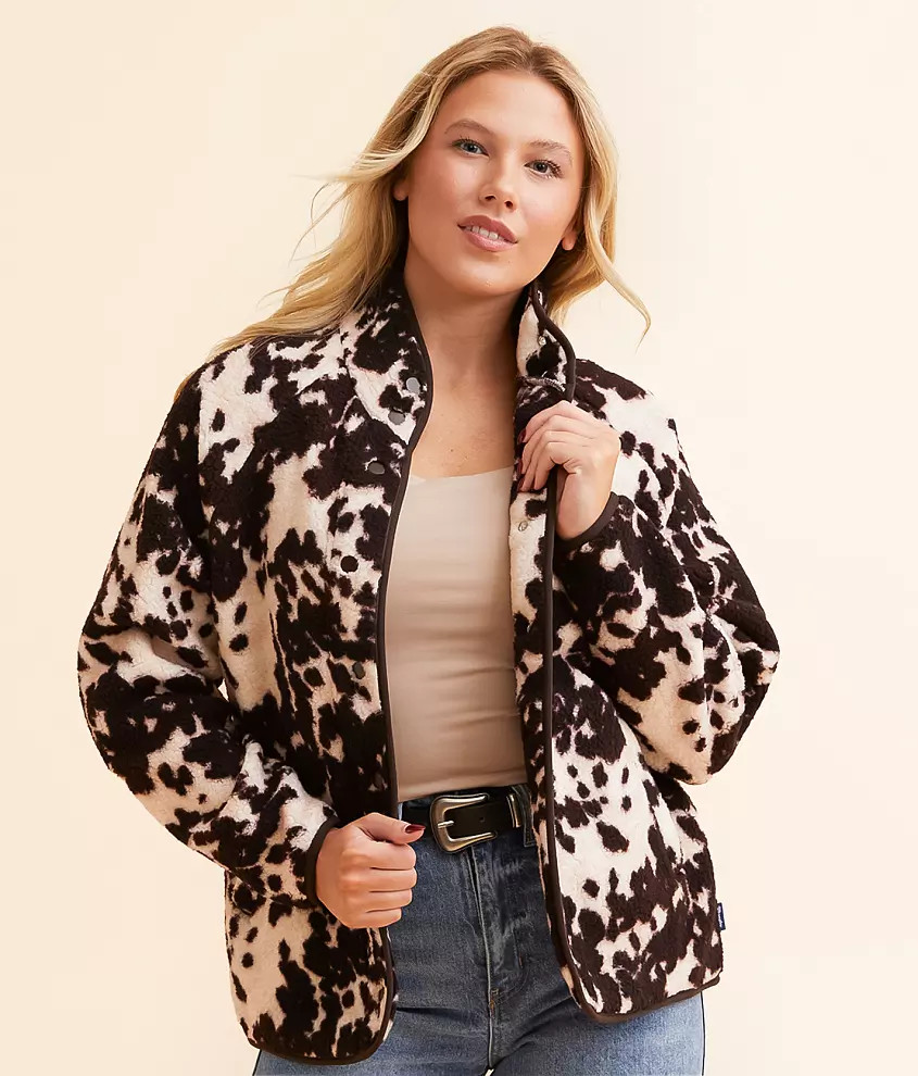 Cow Print Sherpa Jacket | Buckle