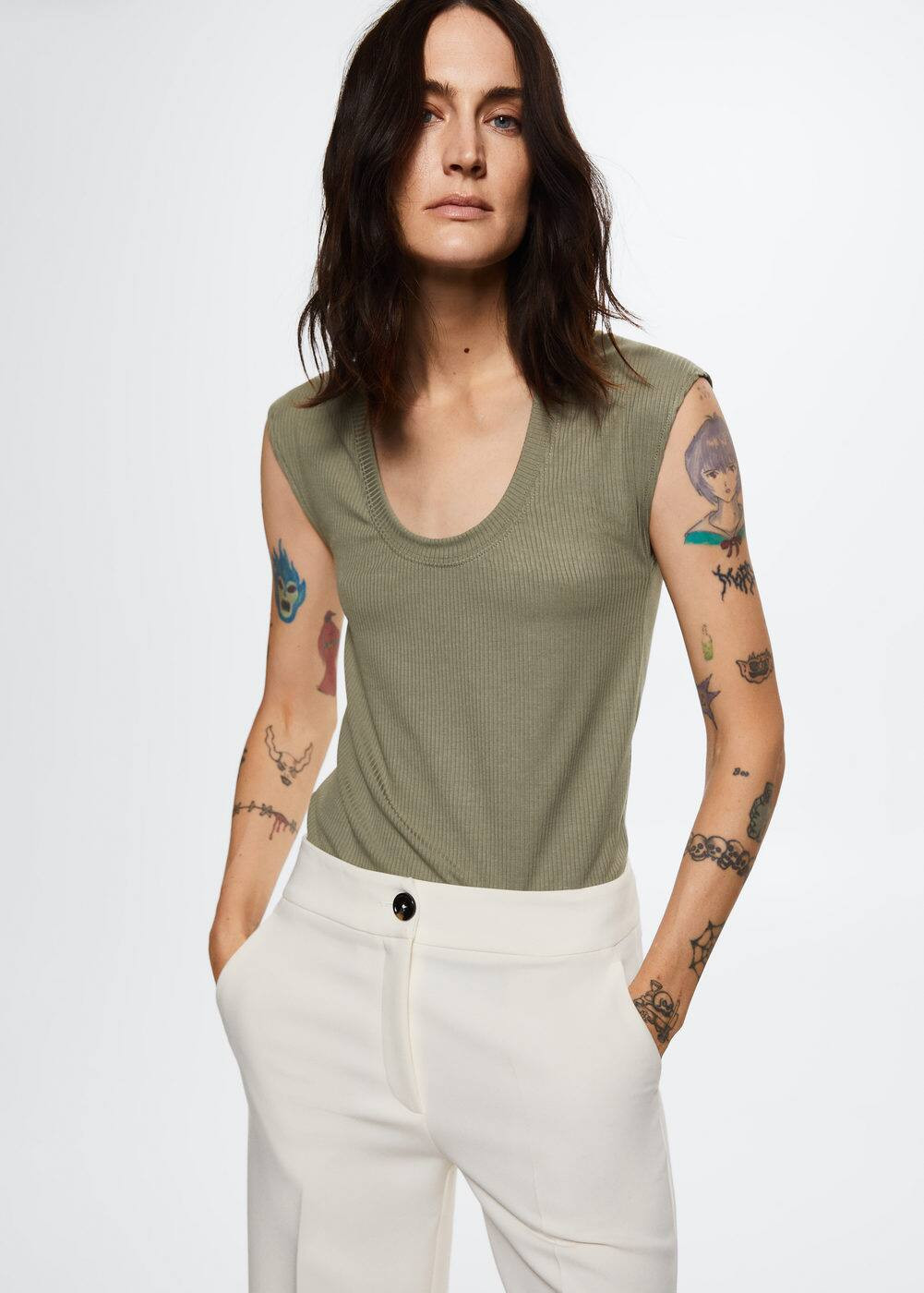 Basic ribbed t-shirt -  Women | Mango USA | MANGO (US)