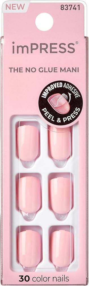 Kiss Impress No Glue Mani Press On Nails, Color, 'Pick me Pink', Pink, Short Size, Squoval Shape,... | Amazon (US)