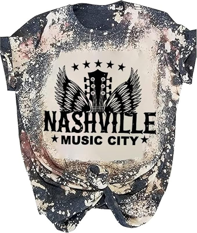 Binshre Women's Nashville T Shirts Country Music Concert Tshirts Distressed Graphic Short Sleeve ... | Amazon (US)