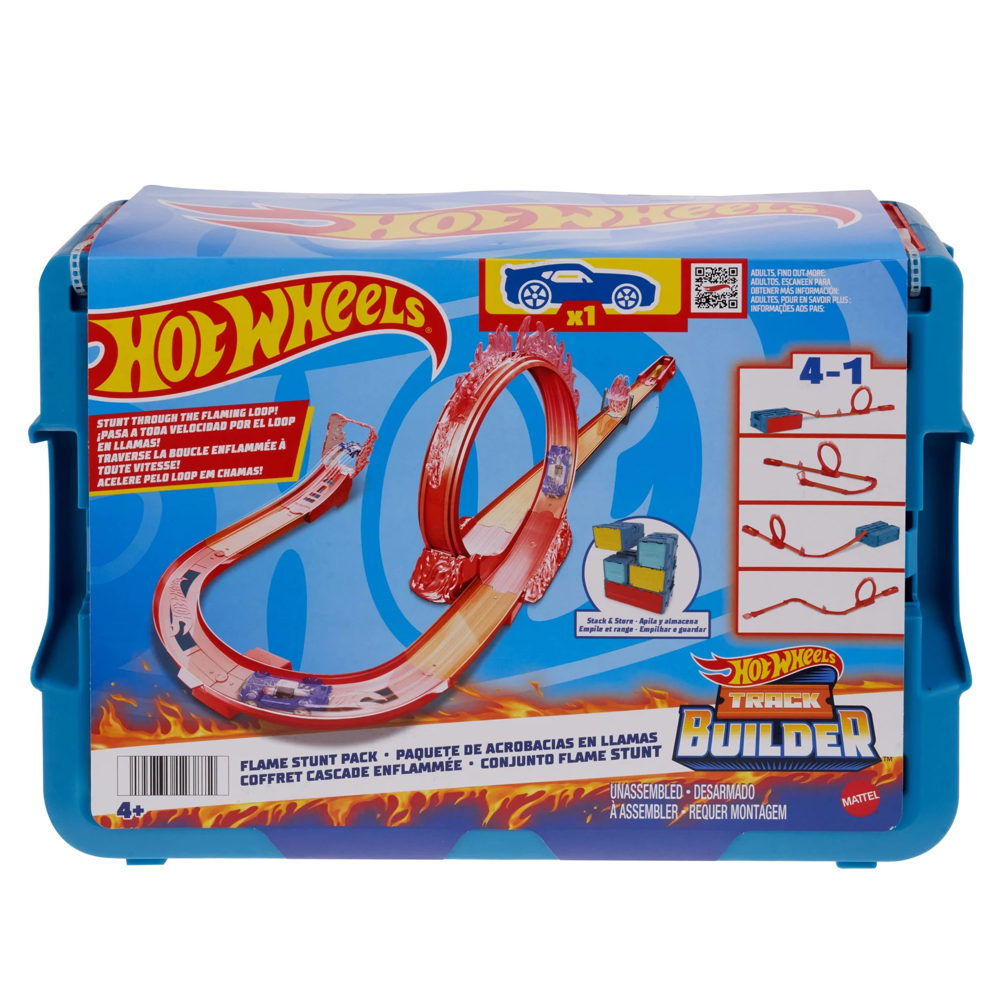 Hot Wheels Track Builder Flame Stunt Pack, Toy Car & Storage Container (16 Track Pieces) | Walmart (US)