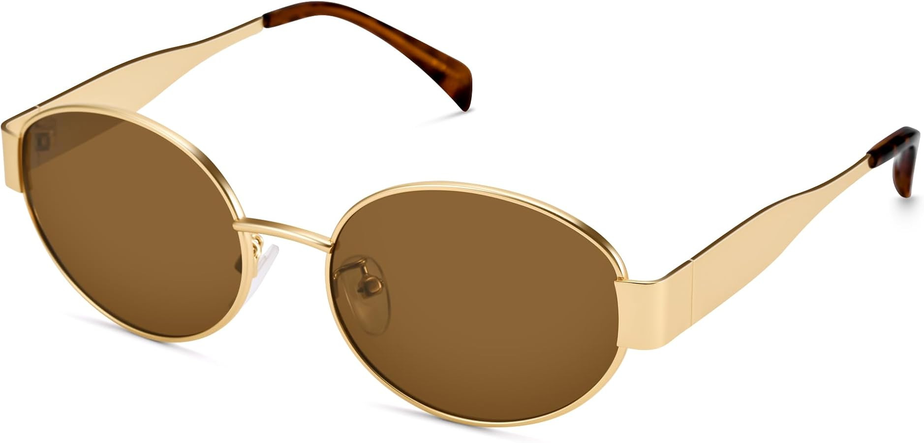 Retro Oval Sunglasses for Women Men - Trendy Gold Sun Glasses - Fashion Metal Frame Shades | Amazon (US)