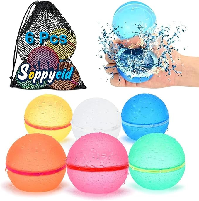 98K Reusable Water Balloons 6Pcs with Mesh Bag, Self Sealing Silicone Ball Latex-Free, No Clean H... | Amazon (US)