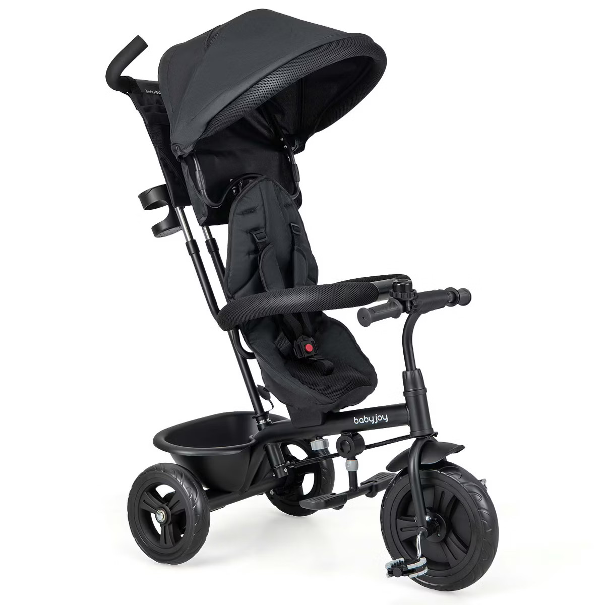 Babyjoy 4-in-1 Multifunctional Tricycle Kids Trike with Removable Canopy & Push Handle Black | Target