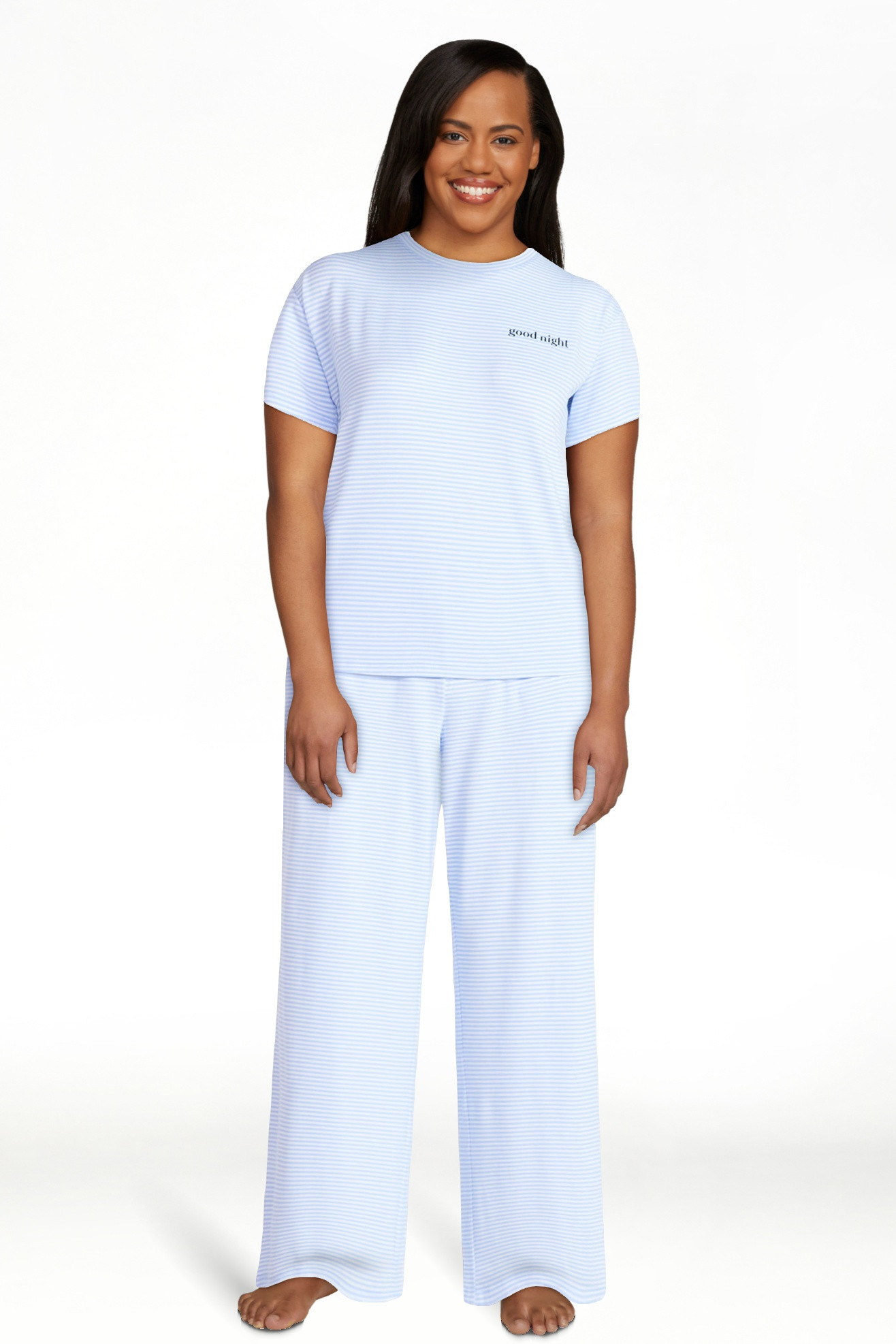 Joyspun Women's Dreamy Soft Collection Short Sleeve Sleep Top and Open Leg Pants Pajama Set, 2-Pi... | Walmart (US)