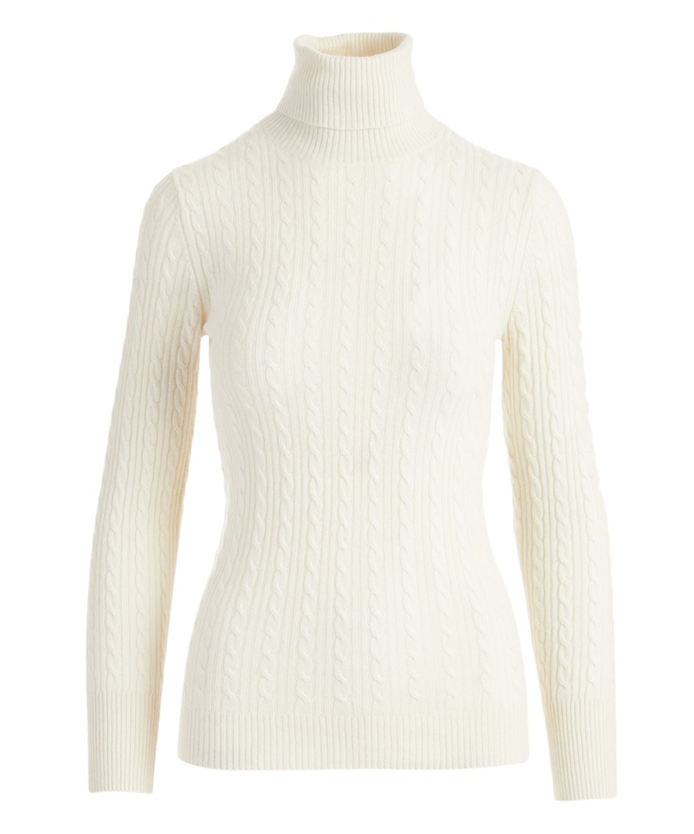 Off-White Cable-Knit Wool-Blend Turtleneck - Women | Zulily
