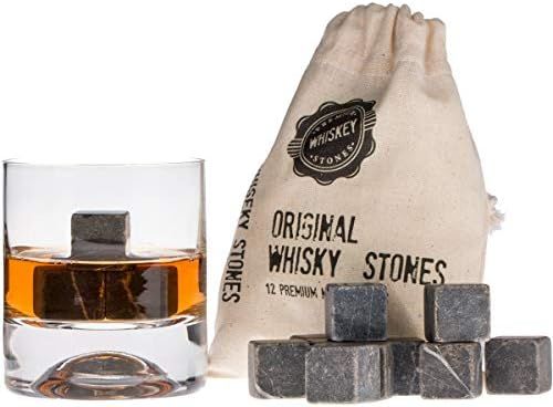 Premium Whiskey Stones Gift Set with 12 Pcs Stones and Bag. Whiskey, Bourbon, Cognac, Scotch,Gin,... | Amazon (US)
