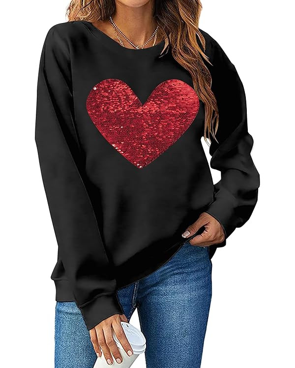 MNLYBABY Valentines Sequins Sweatshirts Women Valentine Day Heart Sweatshirt Casual Glitter Heart... | Amazon (US)