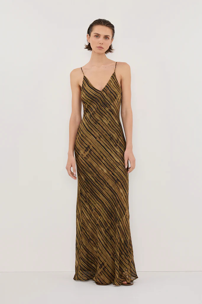 FLEUR DARK CHOCOLATE SLIP MIDI DRESS | DISSH