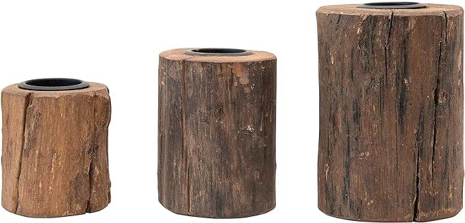 Creative Co-Op Reclaimed Wood & Metal Tealight, Set of 3 Candle Holder, Brown, 3 | Amazon (US)