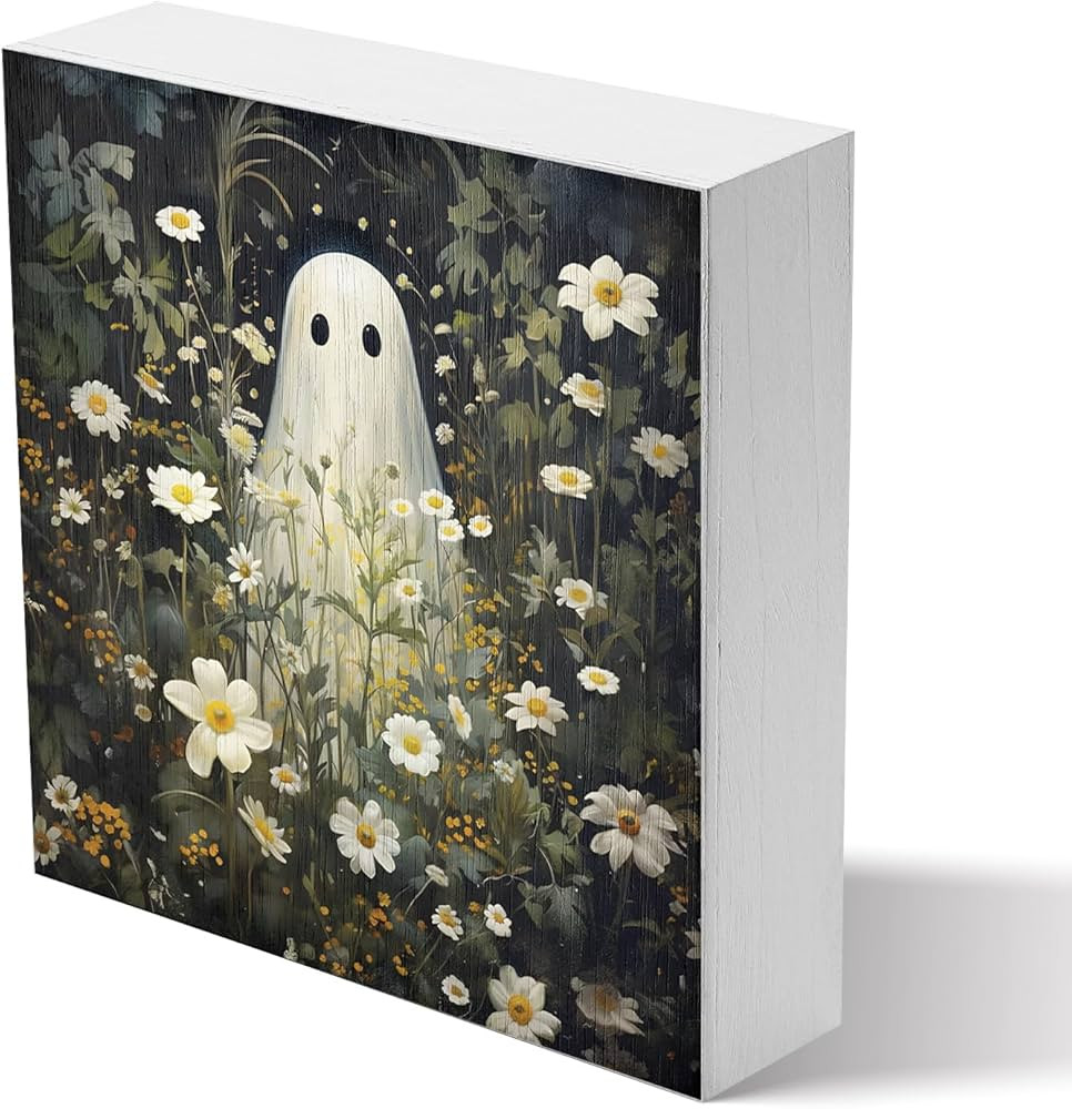 Ghosts Floral Wooden Sign - Ghost Wooden Box Sign, Daisy Decor, Horror Spooky Cute Ghost Decor, R... | Amazon (US)