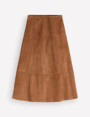 Boden Women's Suede Panelled Midi Skirt in Brown | Size 10 | Boden (US)