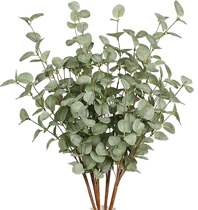 VGIA 6 Pcs Artificial Greenery Stems Eucalyptus Leaf Spray in Green Silk Plastic Plants Floral Gr... | Amazon (US)