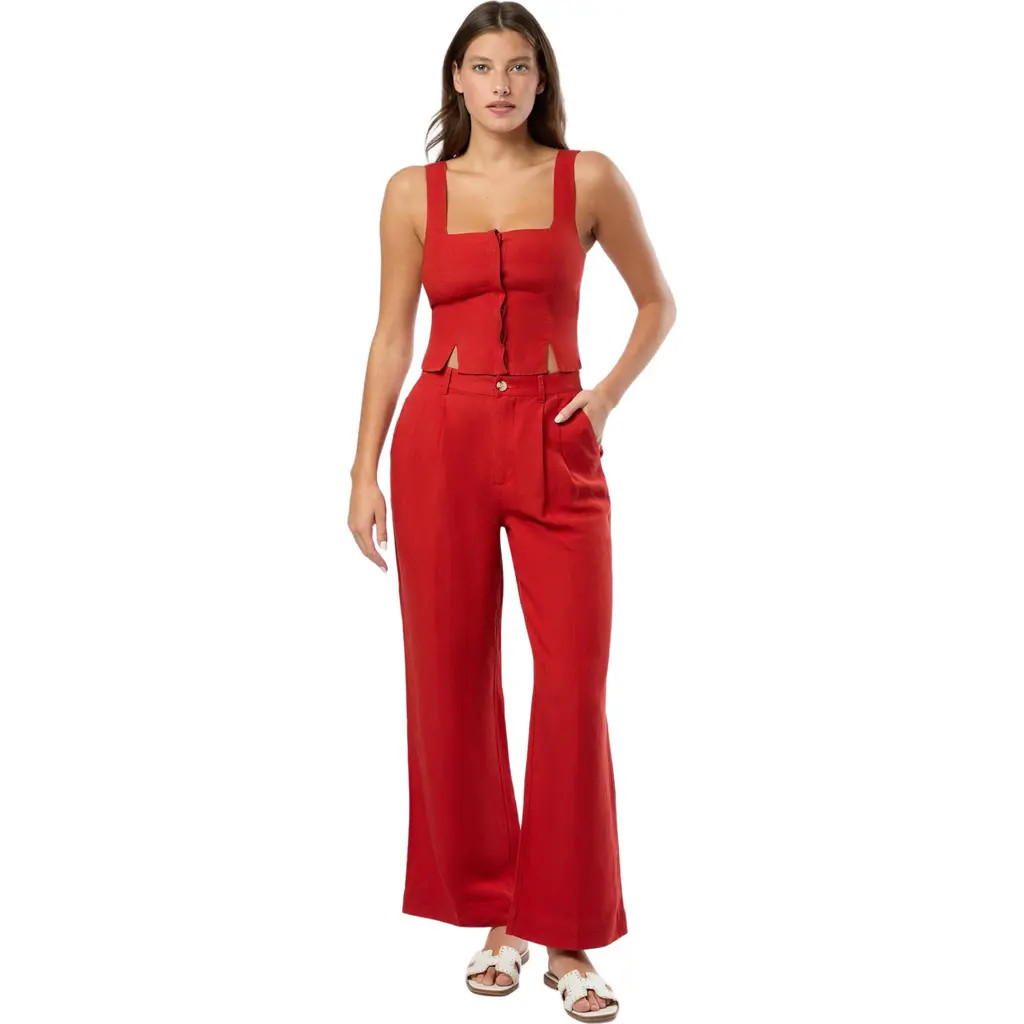 Onia Air Linen Pleated Trouser in Dark Red at Nordstrom, Size 8 | Nordstrom
