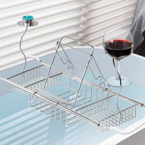 iPEGTOP 304 Stainless Steel Bathtub Caddy Tray Expandable Bath Organizer, Tub Shelf for Reading with | Amazon (US)
