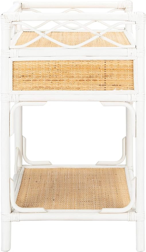 Safavieh Home Collection Rumi White and Natural Rattan 1-Drawer 1-Shelf Nightstand | Amazon (US)